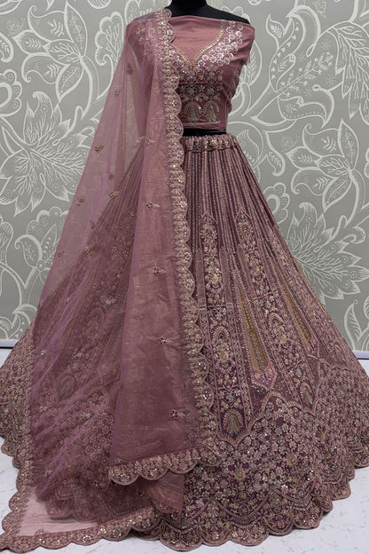 Pink Net Lehenga Choli - SFANJ3216