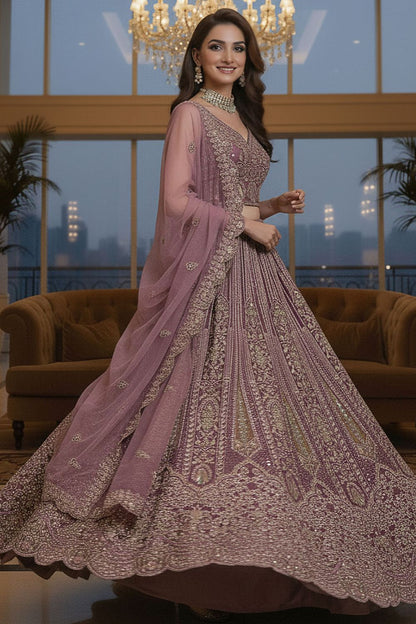 Pink Net Lehenga Choli - SFANJ3216