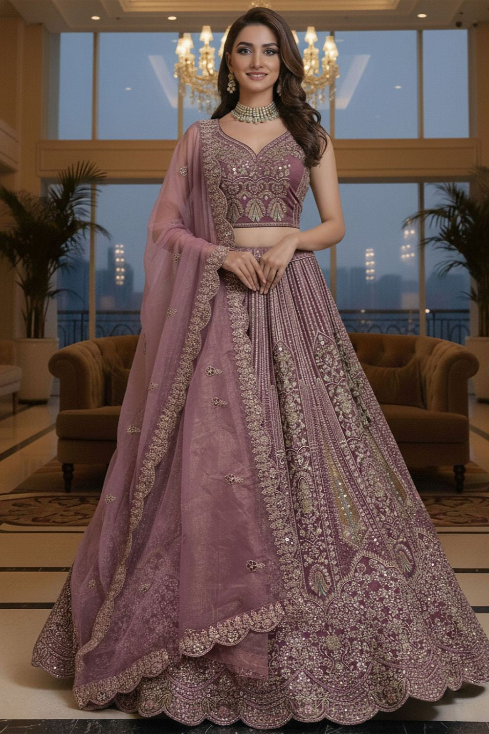 Pink Net Lehenga Choli - SFANJ3216