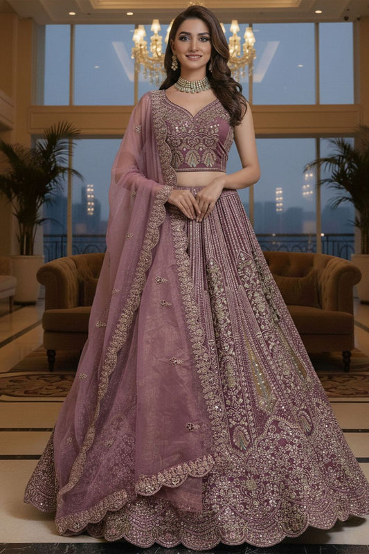 Pink Net Lehenga Choli - SFANJ3216