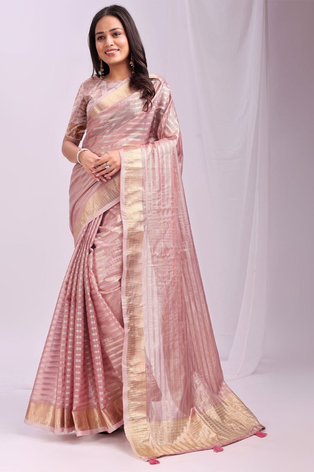 Pink Flattering Organza Sarees With Blouse SFAST11805