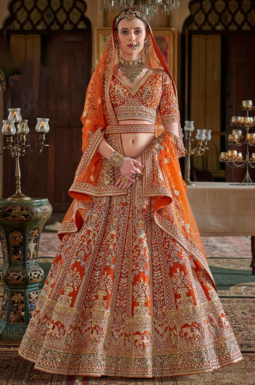 Orange Silk Lehenga Choli - SFSJDN38502