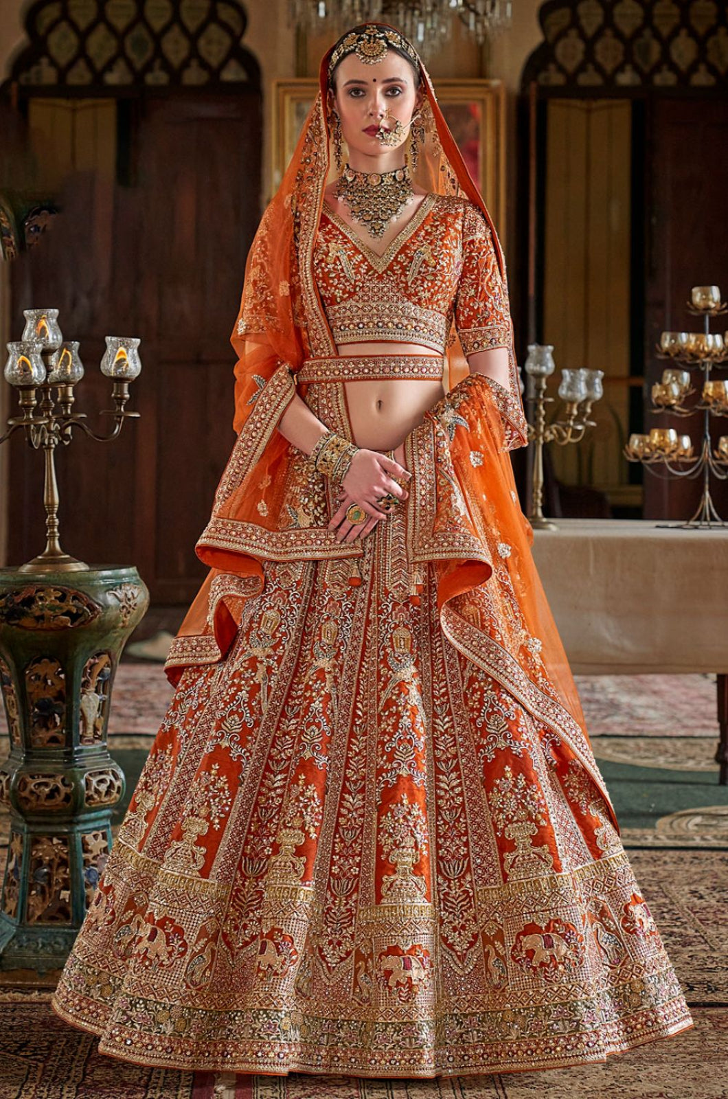 Orange Silk Lehenga Choli - SFSJDN38502