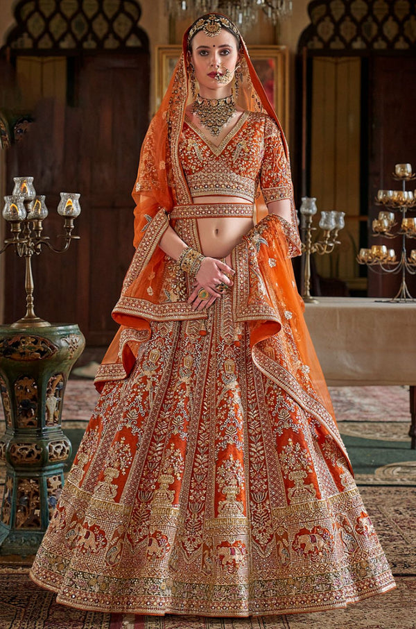 Orange Silk Lehenga Choli - SFSJDN38502