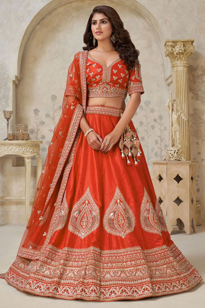 Orange Bridal Silk Lehenga Choli Set SFSMT54110
