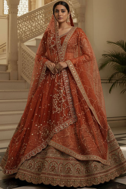 Orange Silk Lehenga Choli - SFANJ3224