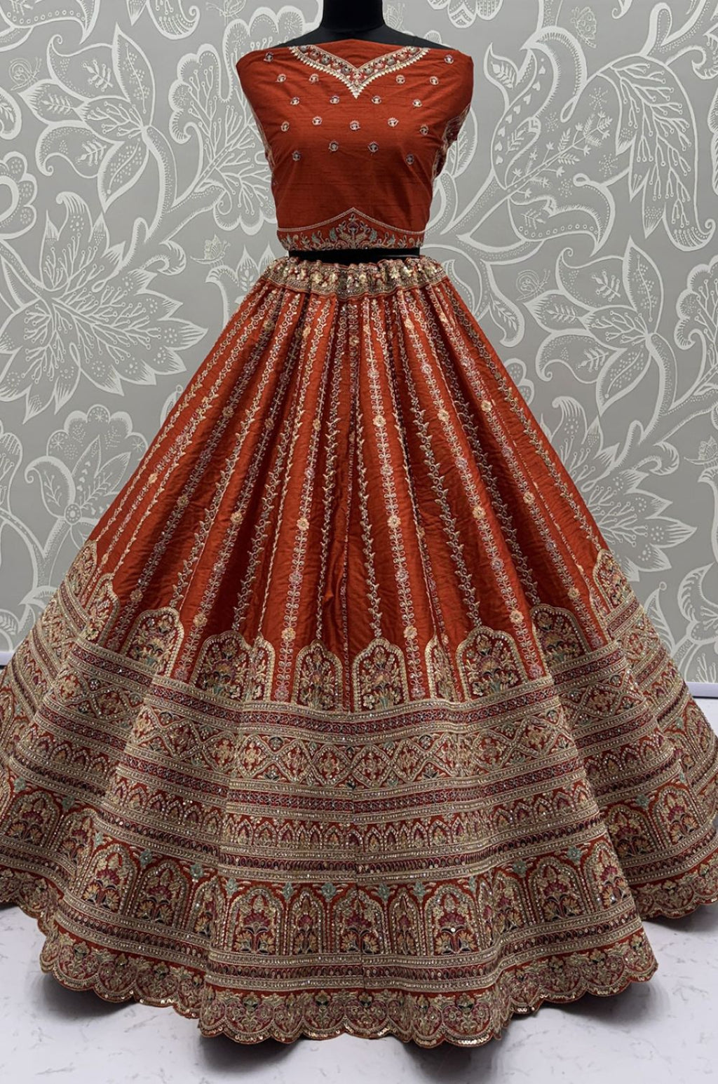 Orange Silk Lehenga Choli - SFANJ3224