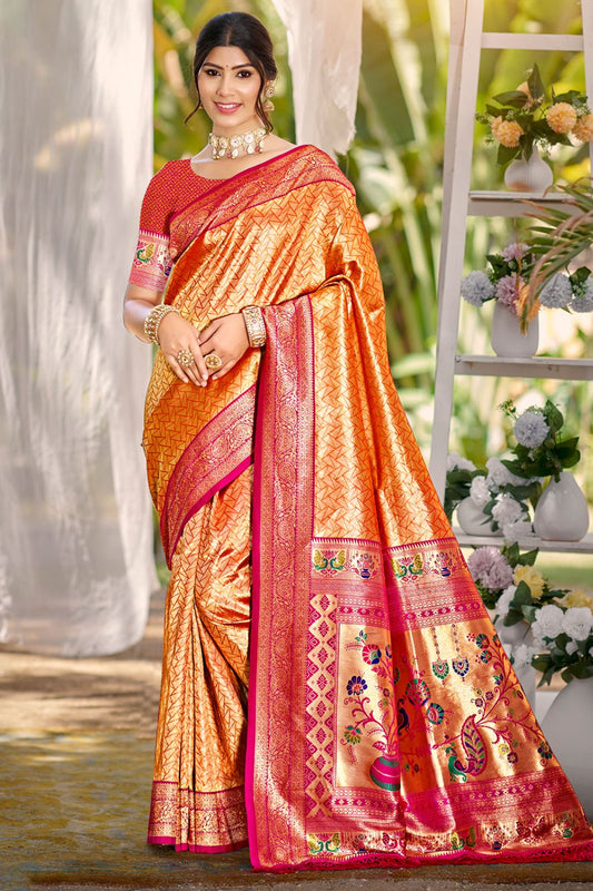 Orange Kanjivaram Silk Wedding Sarees With Blouse SFSGM119001