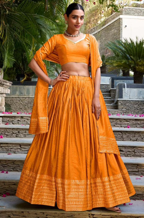 Orange Chanderi Lehenga Choli - SFROY566102