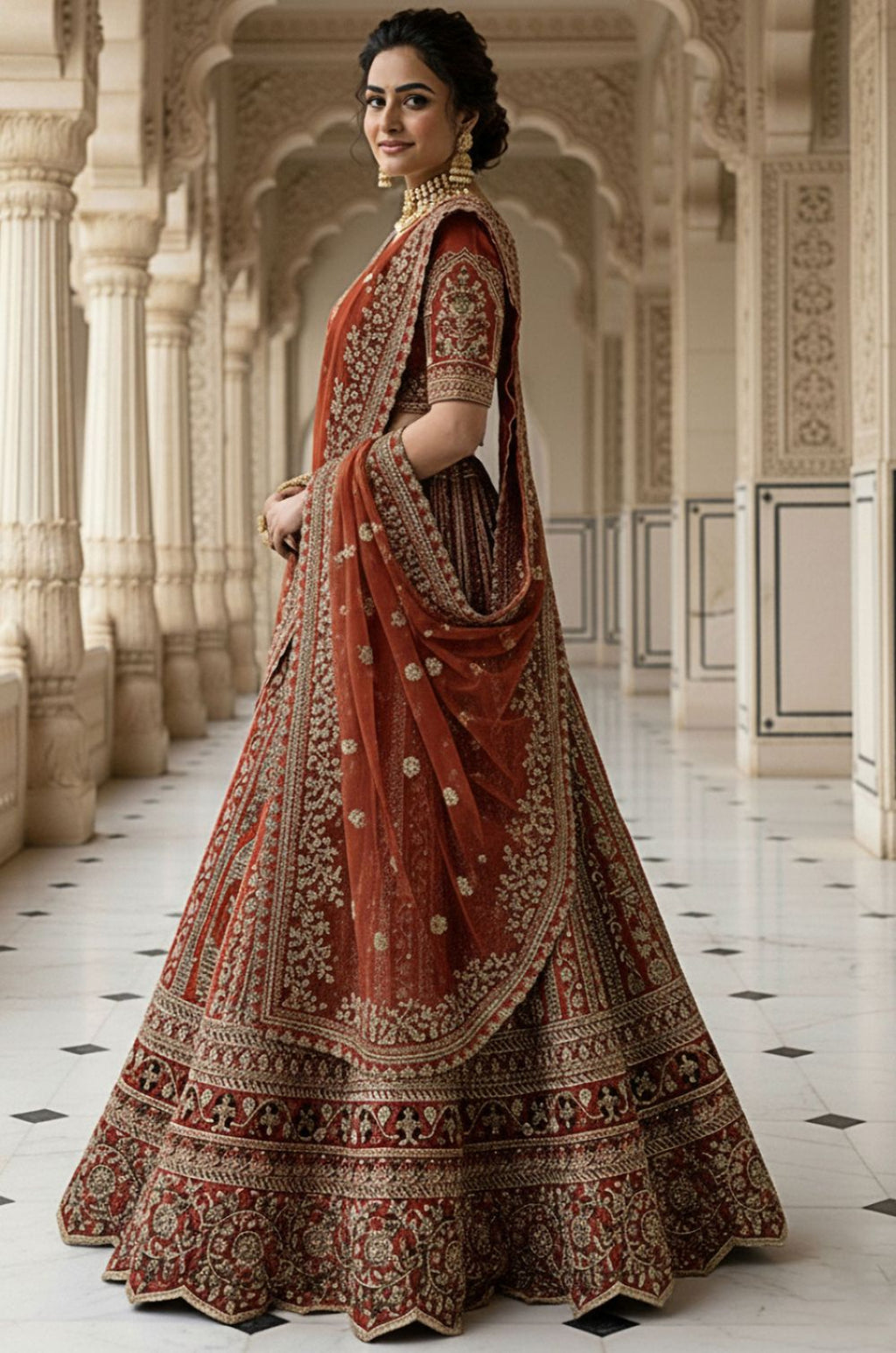 Orange Silk Bridal Lehenga Choli Set SFANJ3172
