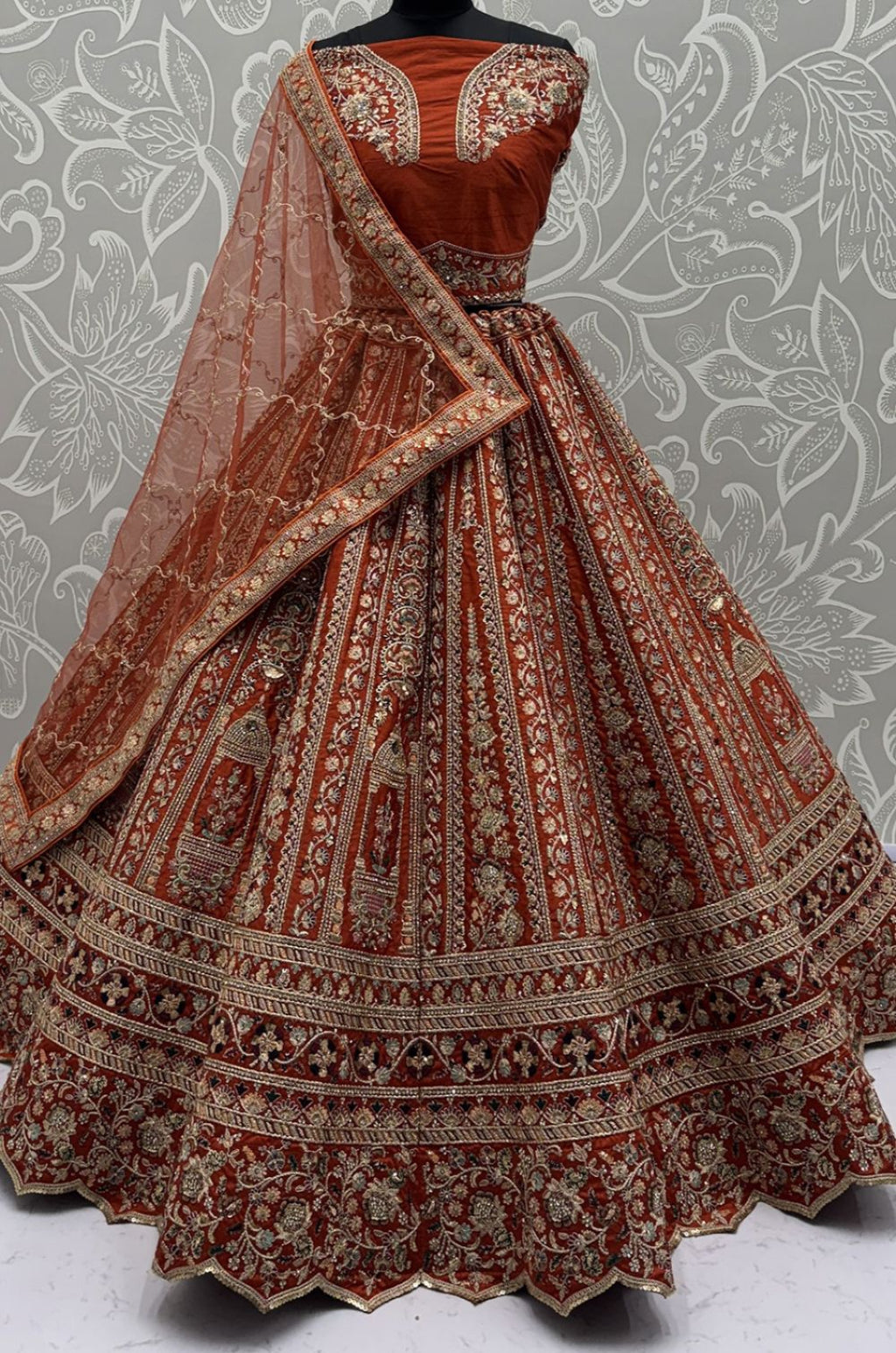 Orange Silk Bridal Lehenga Choli Set SFANJ3172