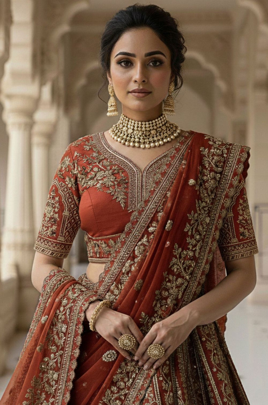 Orange Silk Bridal Lehenga Choli Set SFANJ3172