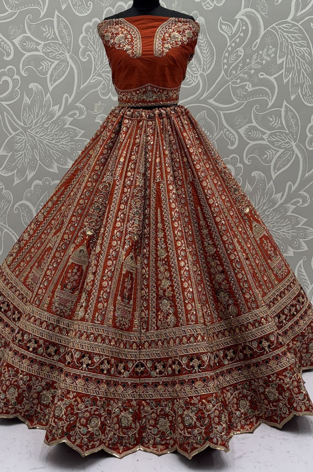 Orange Silk Bridal Lehenga Choli Set SFANJ3172