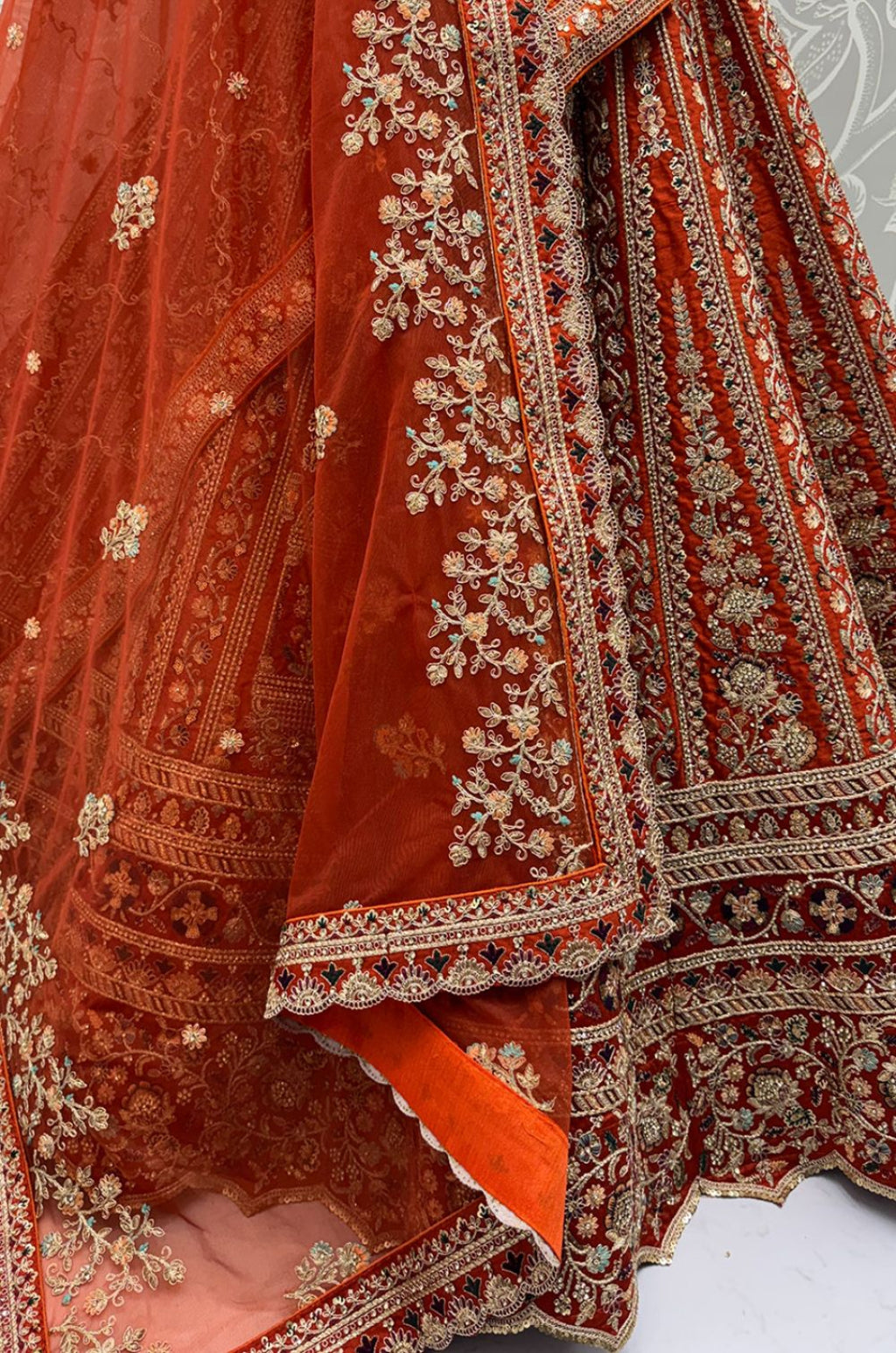 Orange Silk Bridal Lehenga Choli Set SFANJ3172