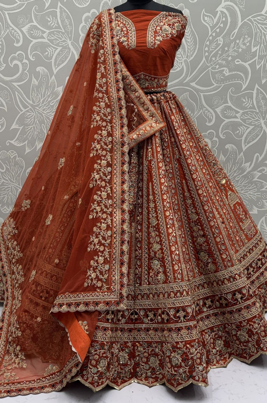 Orange Silk Bridal Lehenga Choli Set SFANJ3172