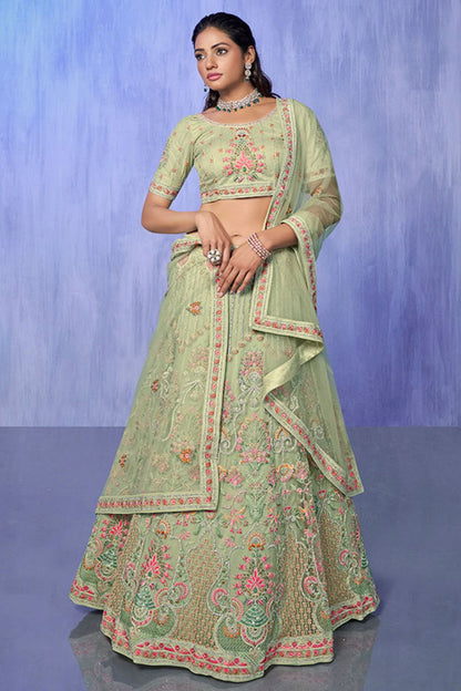 Green Net Evening Reception Lehenga Choli SFARY19506