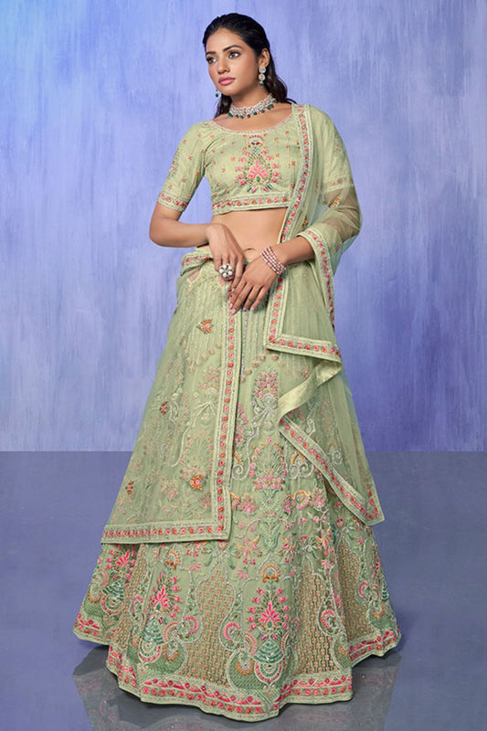 Green Net Evening Reception Lehenga Choli SFARY19506
