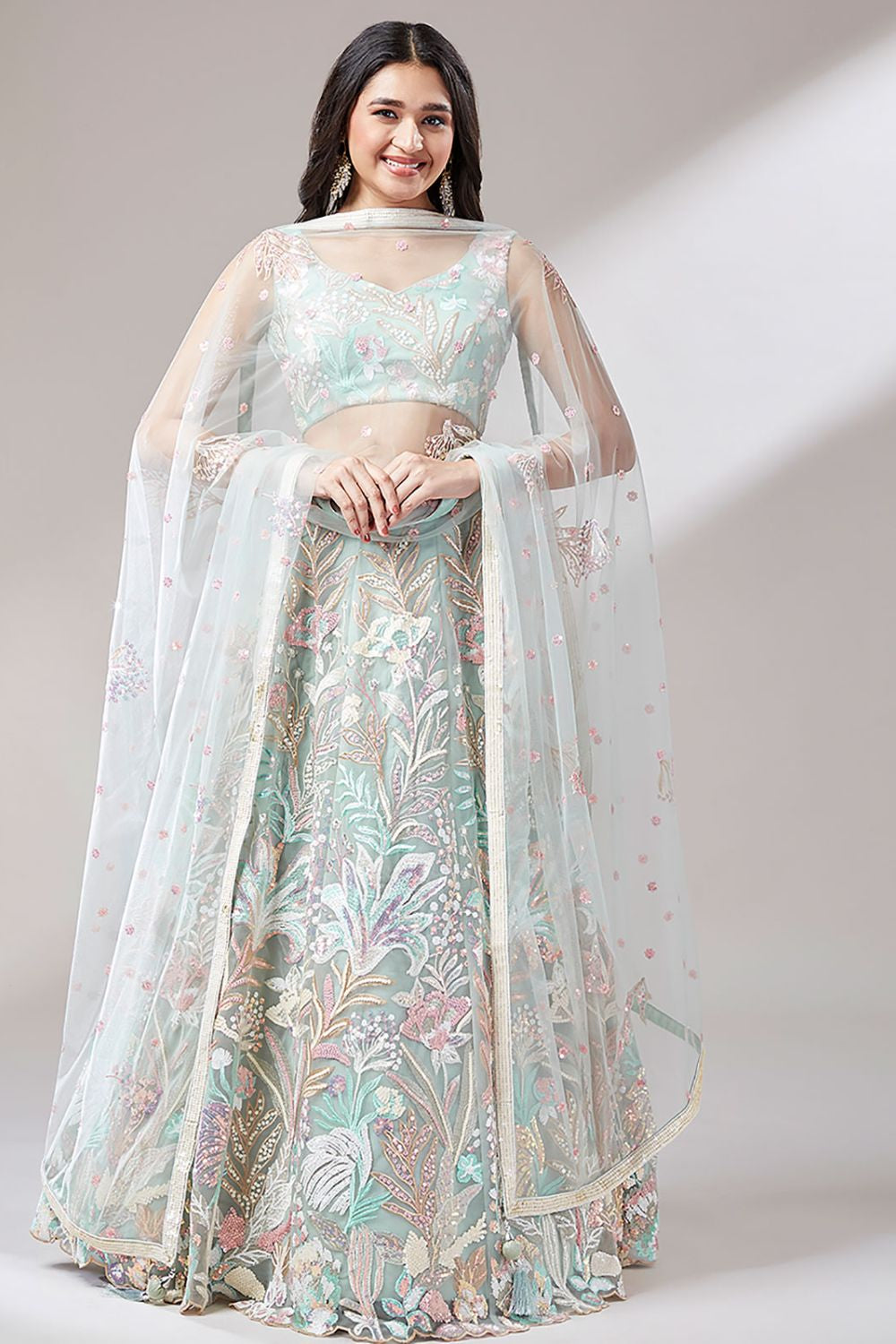 Green Cocktail Evening Net Lehenga Choli SFROY522402