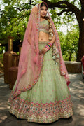 Green Wedding Ceremonial Net Tissue Lehenga Choli SFFK30302