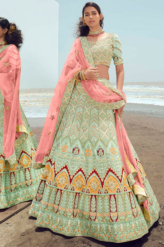 Green Georgette Silk Wedding Lehenga Choli SFARY15101