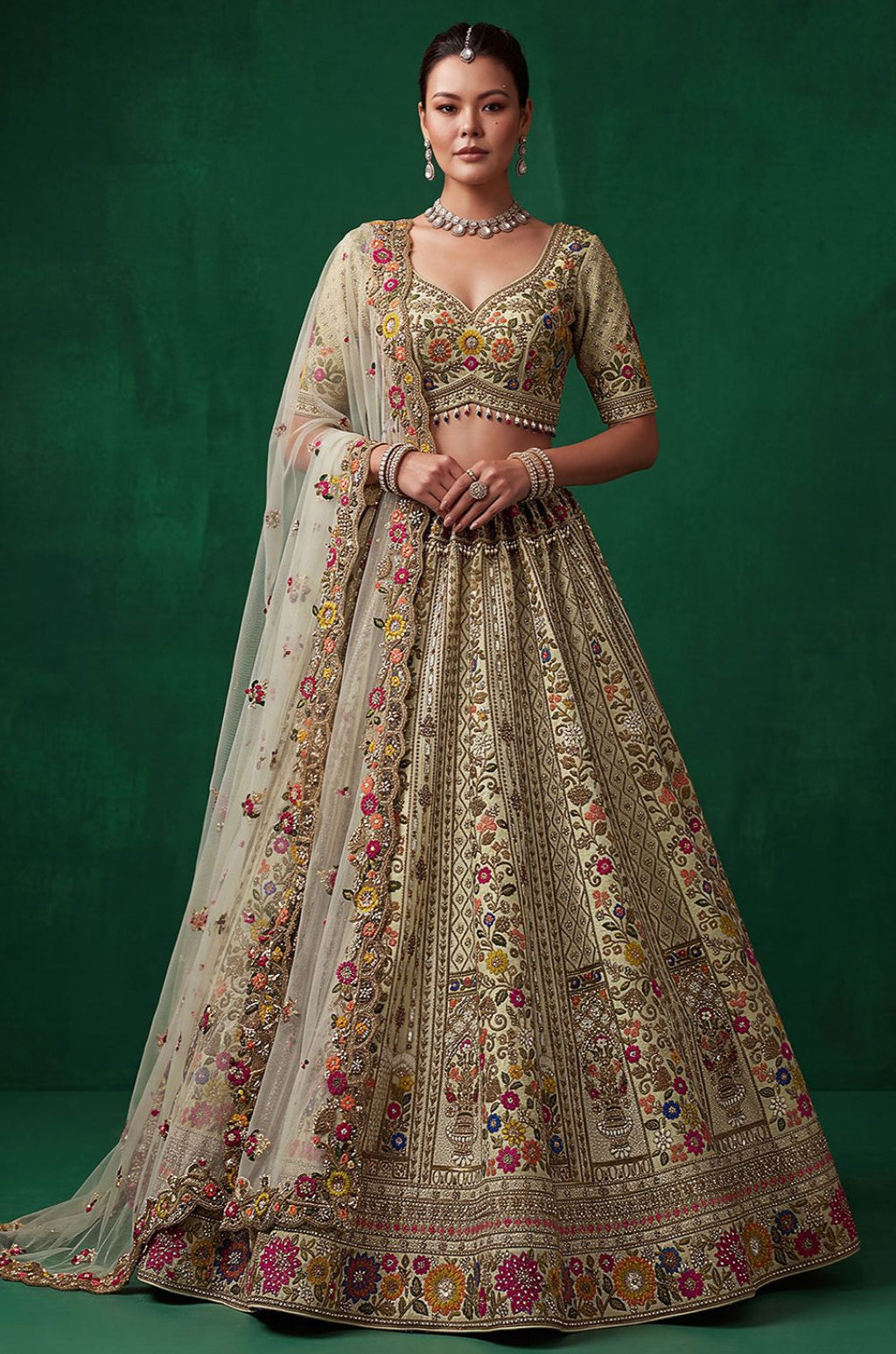 Green Silk Lehenga Choli - SFANJ3448R
