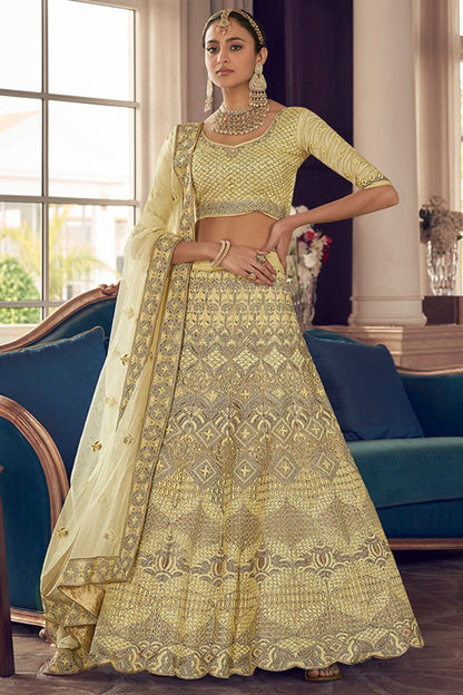 Elite Yellow Bridal Sangeet Crepe Lehenga Choli SFARY11904