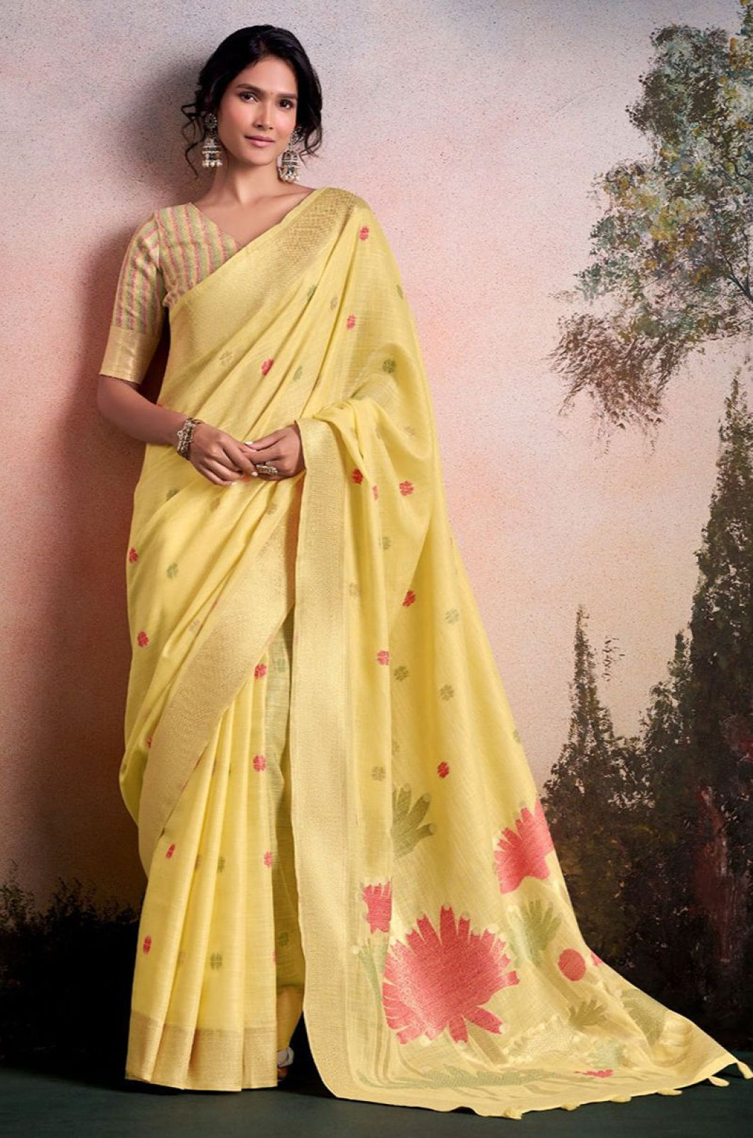 Yellow Linen Sarees - SFSA577605