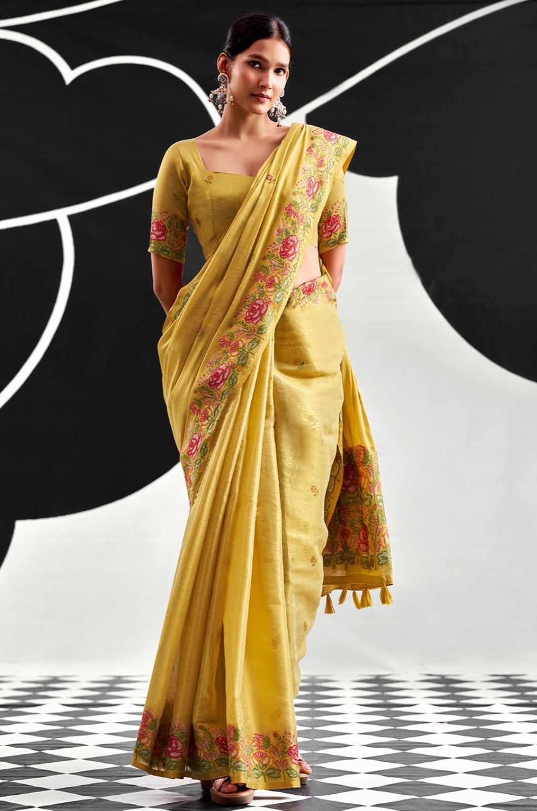 Yellow Tissue Sarees - SFSA575902