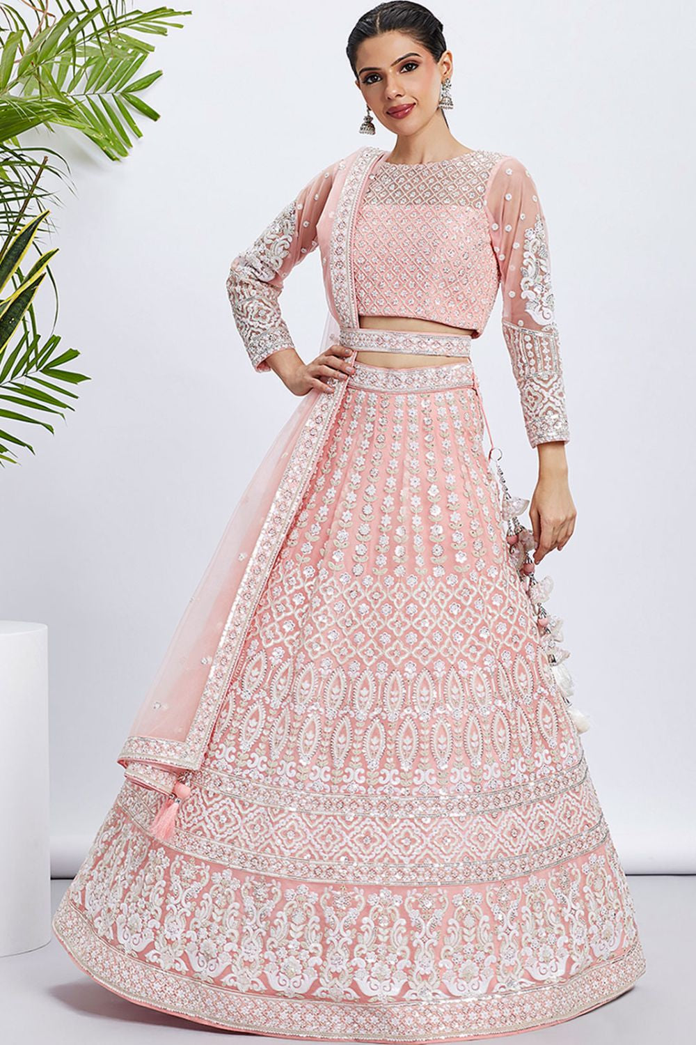 Luxe Peach Royal Bridal Wedding Net Lehenga Choli SFROY522438