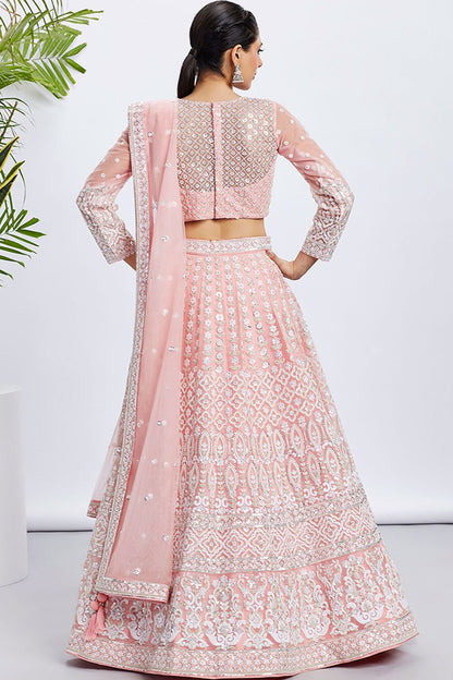 Luxe Peach Royal Bridal Wedding Net Lehenga Choli SFROY522438