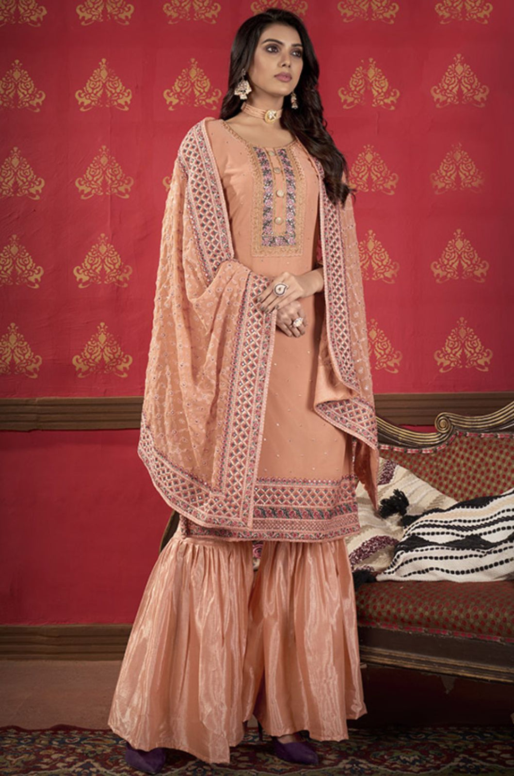 Peach Georgette Salwar Kameez - SFSA317503