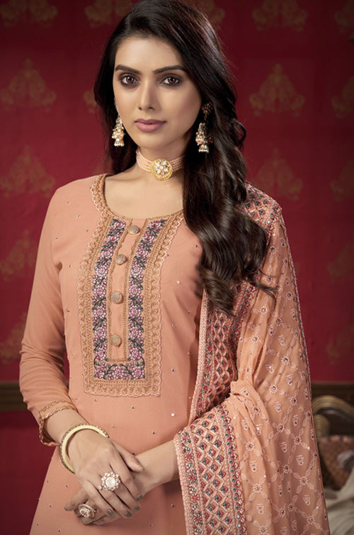 Peach Georgette Salwar Kameez - SFSA317503