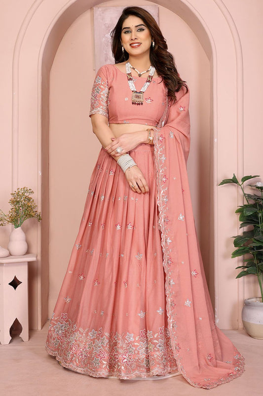 Peach Georgette Lehenga Choli - SFROY457909