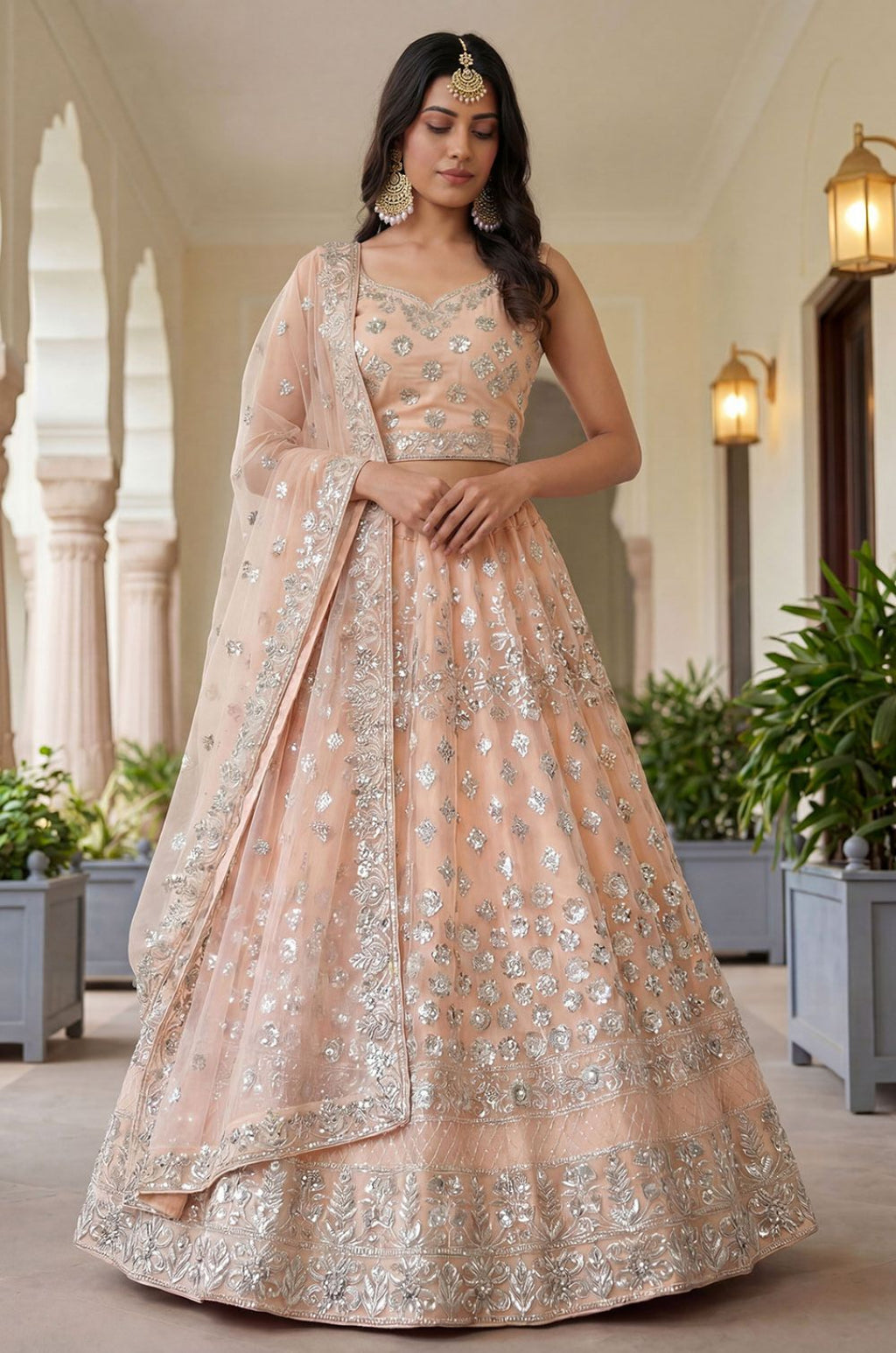 Peach Net Lehenga Choli - SFANJ3277