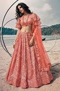 Peach Net Lehenga Choli - SFSA573002