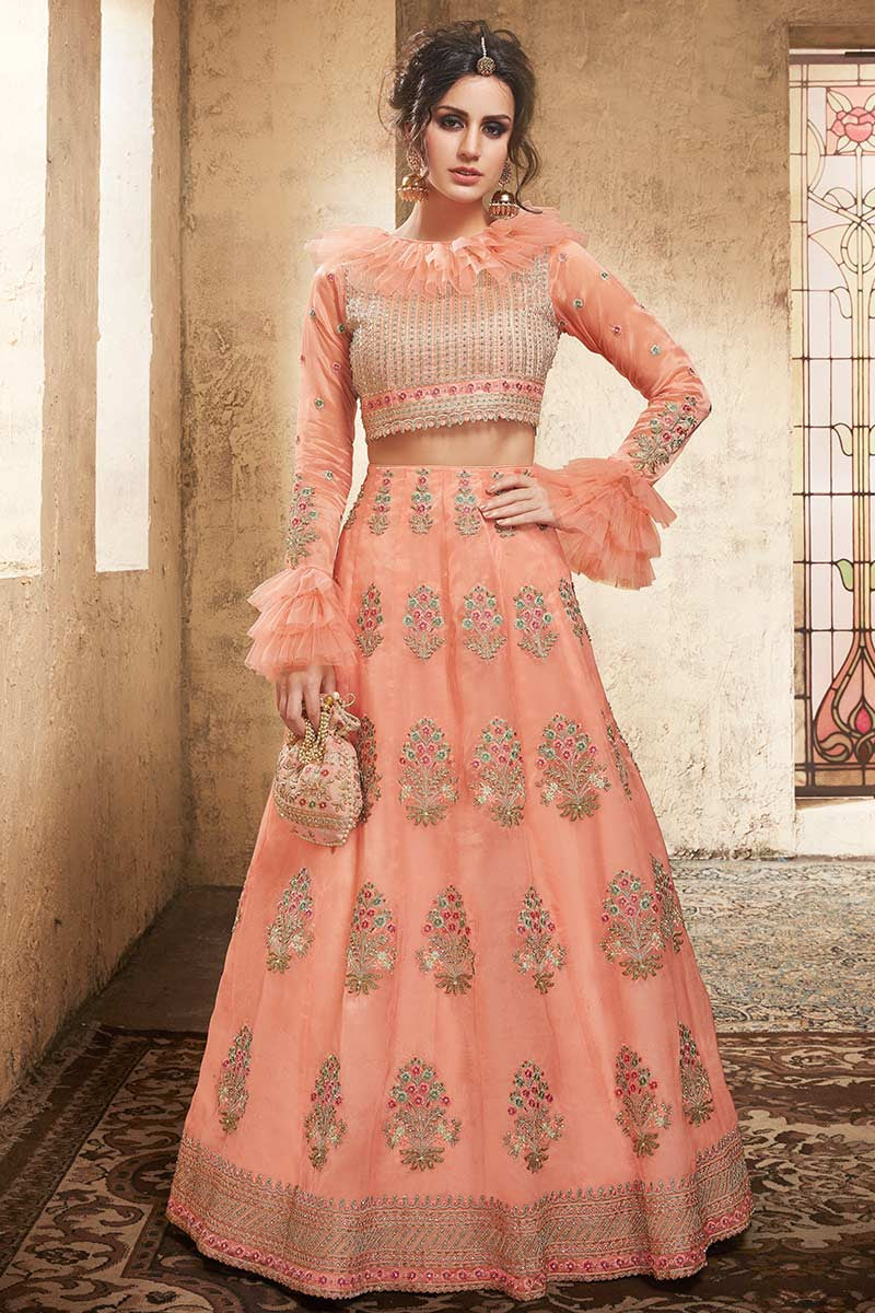 Peach Organza Wedding Ceremony Lehenga Choli SFABC4403