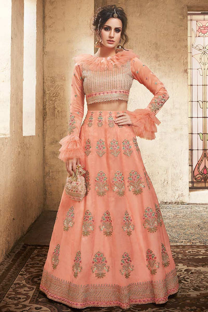 Peach Organza Wedding Ceremony Lehenga Choli SFABC4403