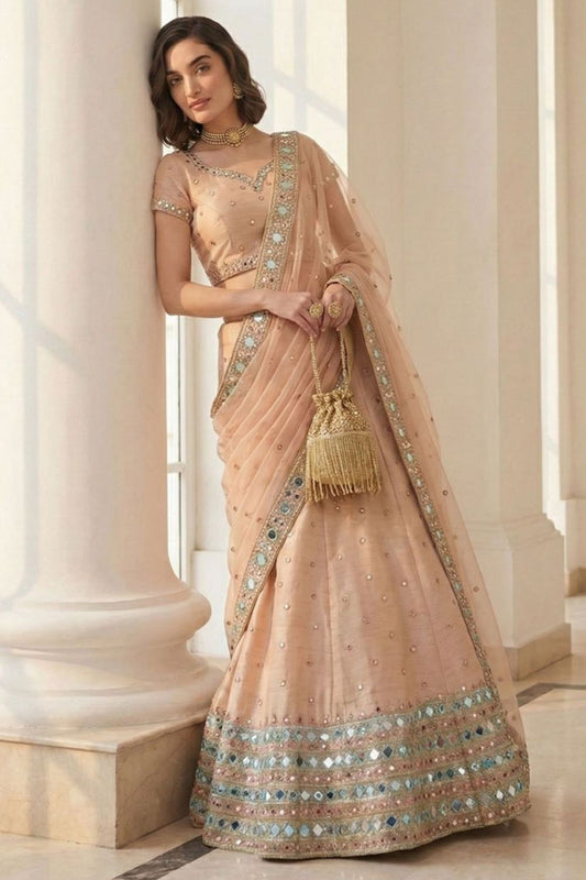 Peach Silk Lehenga Choli - SFSA512903