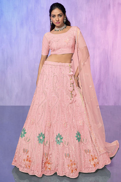 Peach Net Evening Reception Lehenga Choli SFARY19511