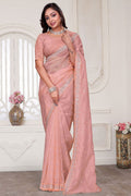 Peach Wedding Reception Cocktail Silk Sarees SFNRF59006