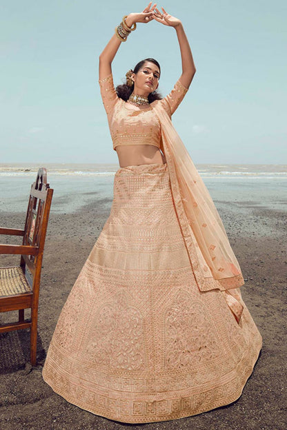 Peach Organza Wedding Lehenga Choli  SFARY15103