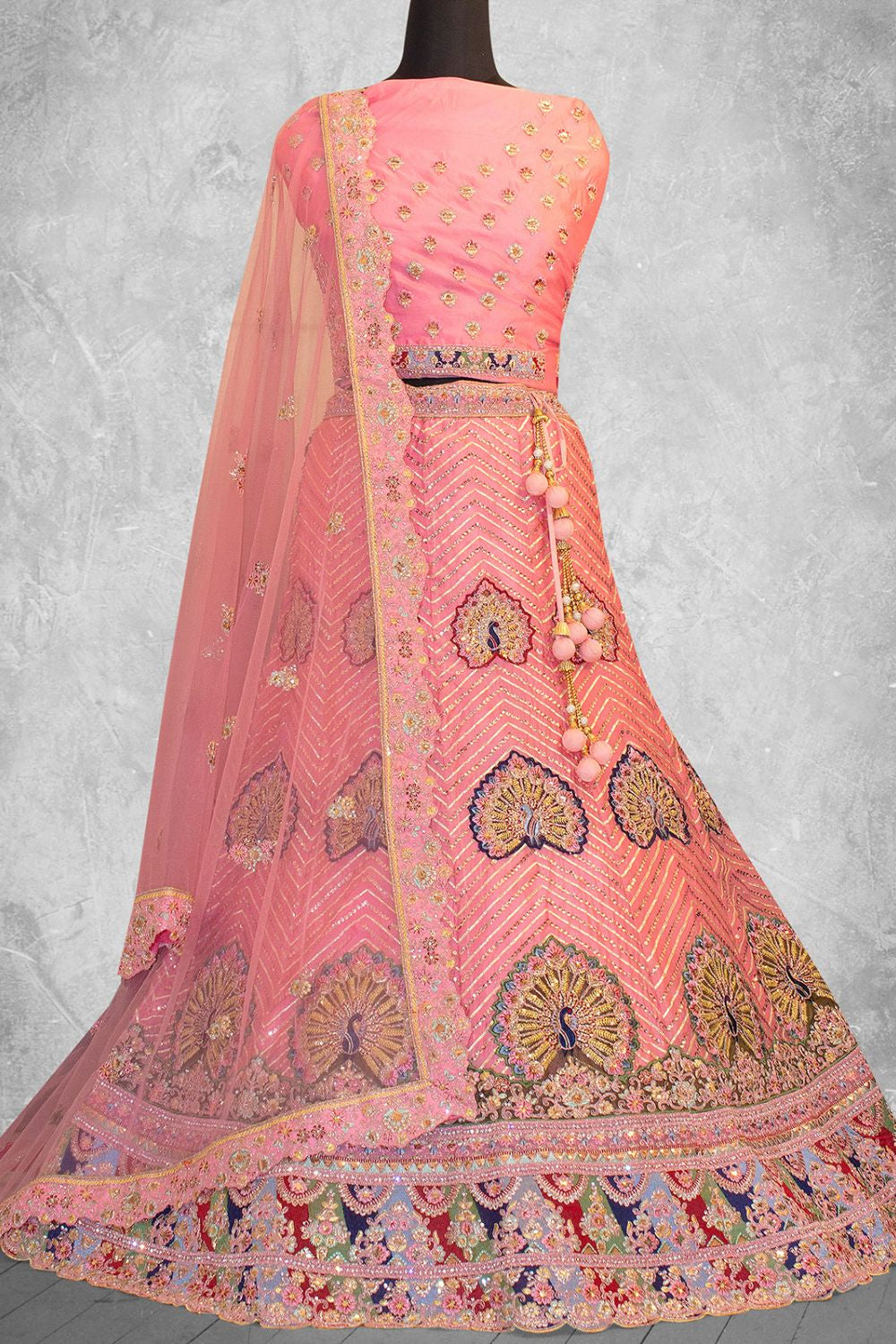 Peach Sparkly Net Designer Lehenga Set SFDIW42801