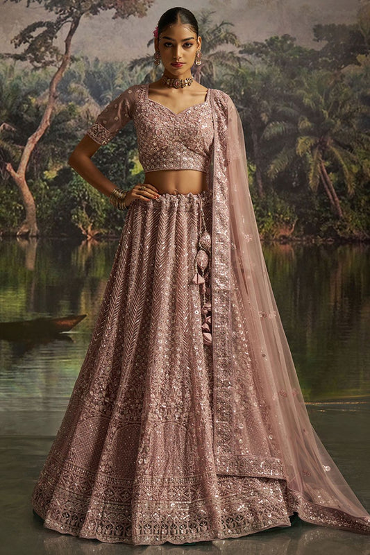 Peach Net Lehenga Choli  SFARY22804
