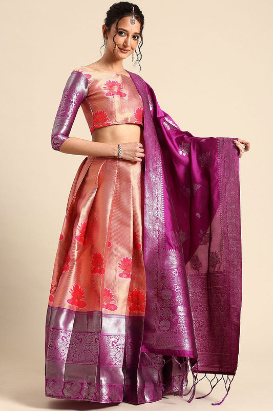 Peach Silk Sangeet Lehenga Choli SFROY537901
