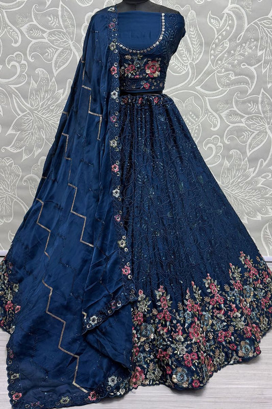 Enchanting Blue Chinnon Wedding Lehenga Choli SFANJ2914