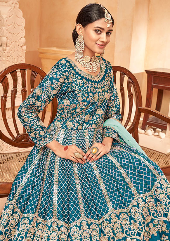 Blue Wedding Silk Designer Anarkali Suit Gown SFDFS23401