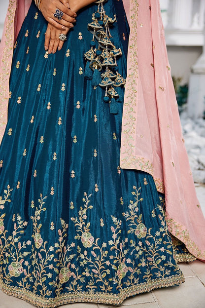 Blue Wedding Reception Chiffon Lehenga Choli In Chiffon SFFK28601