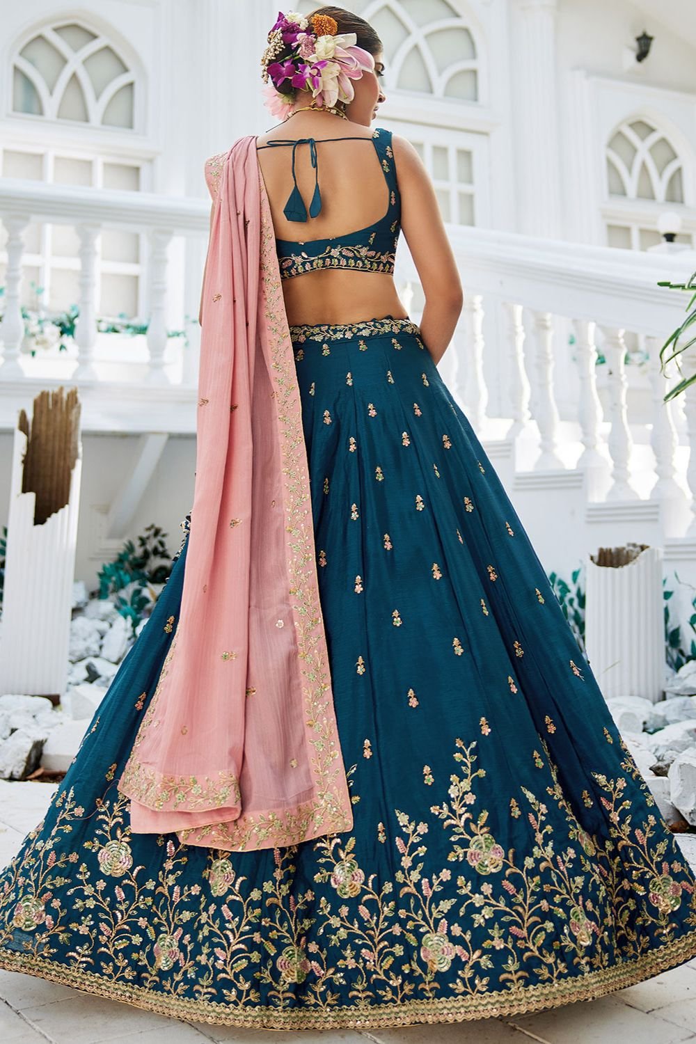 Blue Wedding Reception Chiffon Lehenga Choli In Chiffon SFFK28601