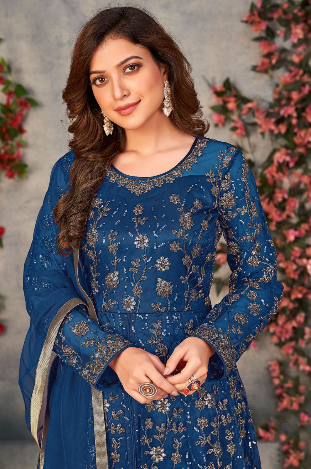 Blue Net Salwar Kameez - SFDFS34403