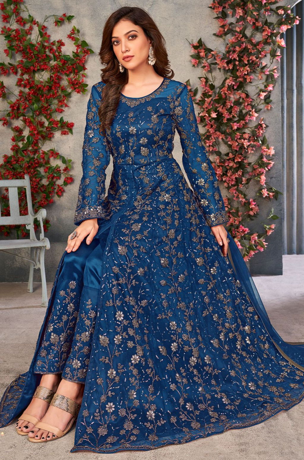 Blue Net Salwar Kameez - SFDFS34403